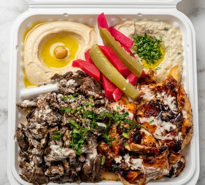 Beef shawarma platter with rice and salad at Al Taj - Shawarma and Grill in St. Vital, Winnipeg