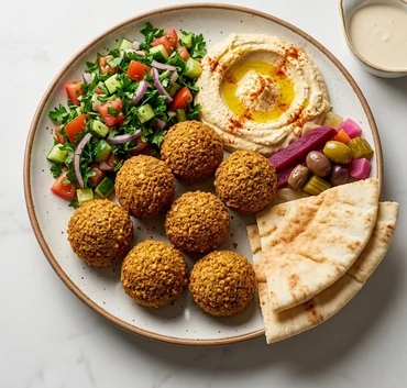 Falafel platter with hummus and salad in Winnipeg